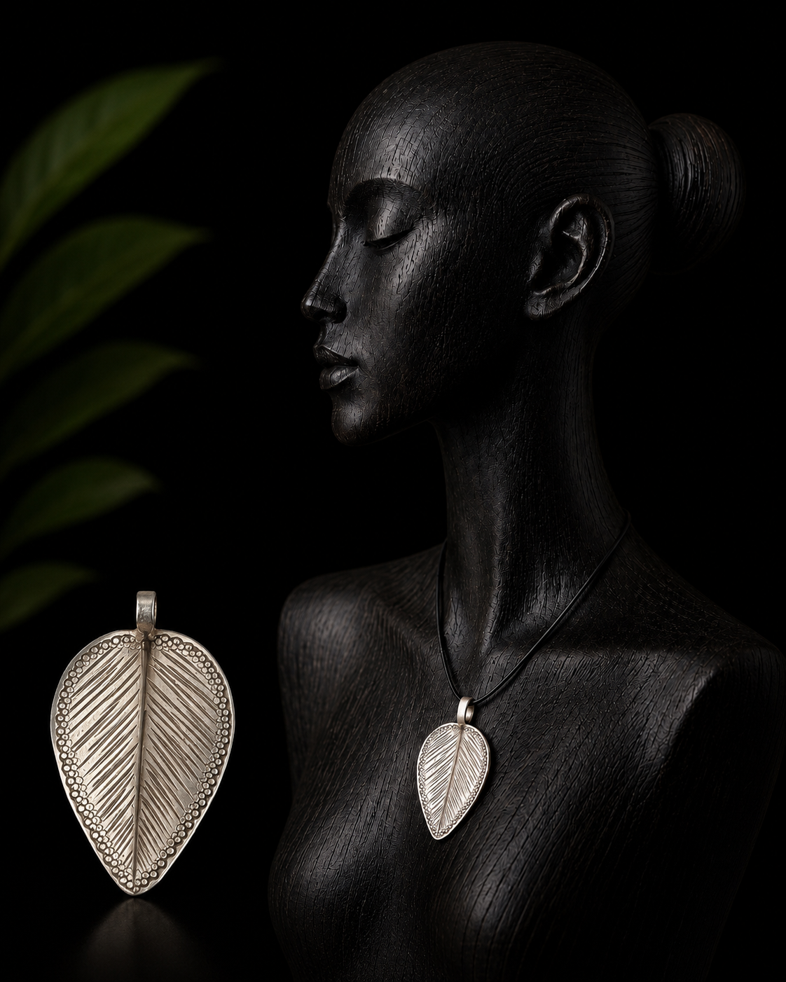 Pendentif Feuille Tribale — Argent Massif 999