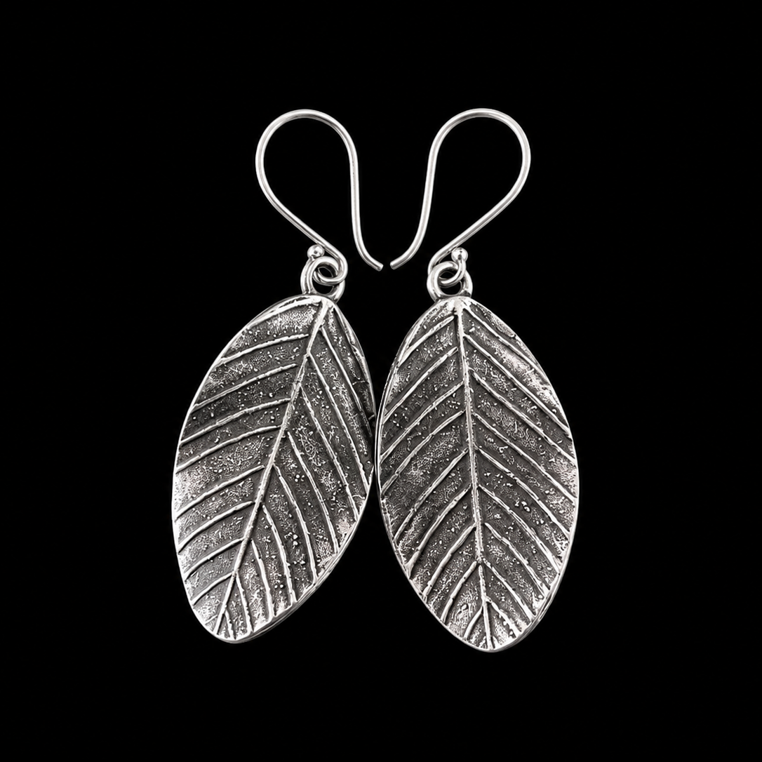 Boucles d'oreilles Feuille d'argent— Argent Massif 999