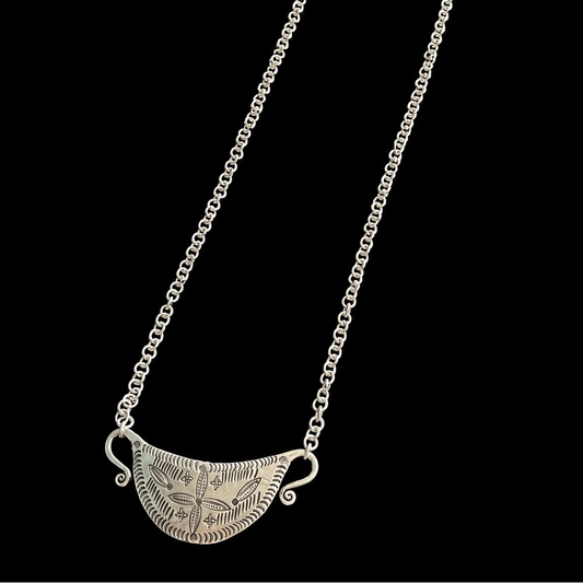 Collier Flora tribal gravé— Argent Massif Ciselé