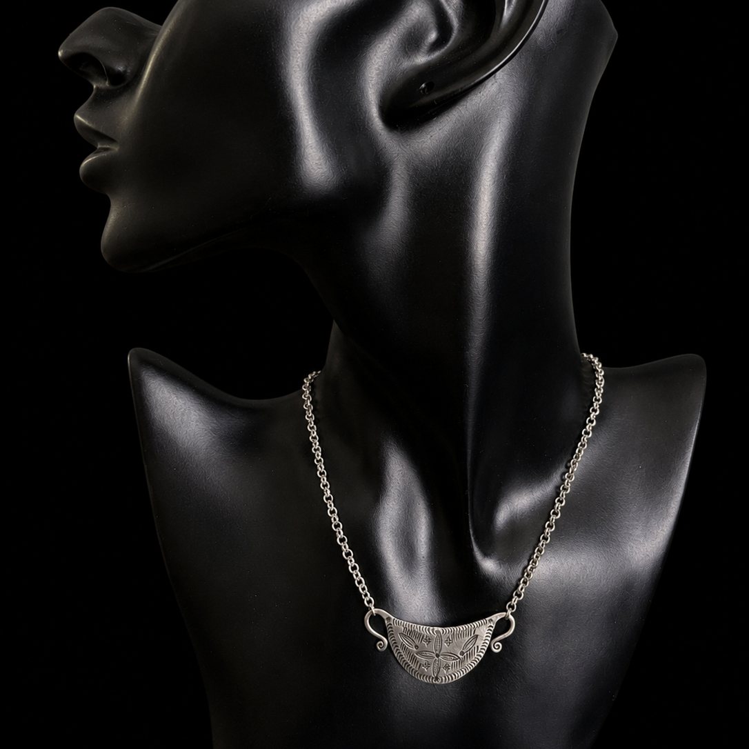 Collier Flora tribal gravé— Argent Massif Ciselé