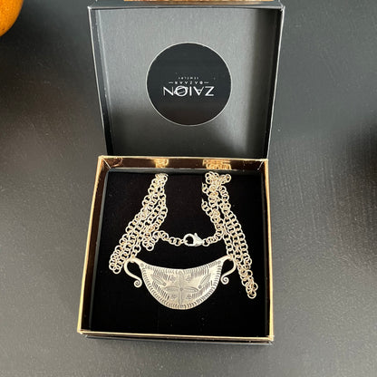 Collier Flora tribal gravé— Argent Massif Ciselé