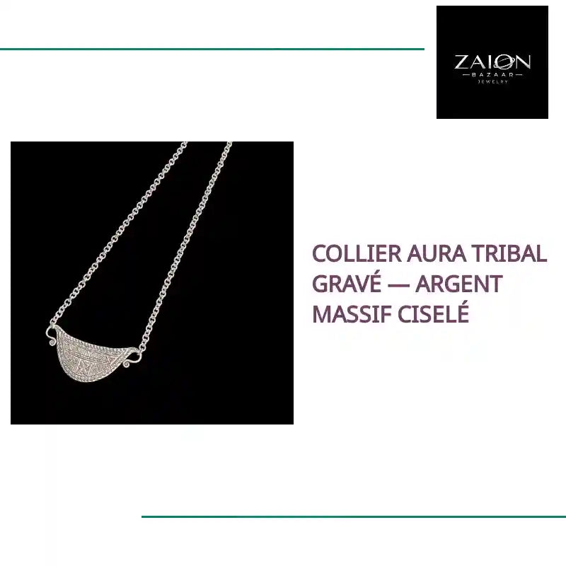 Collier Aura tribal grav&eacute; &mdash; Argent Massif Cisel&eacute; by@Outfy