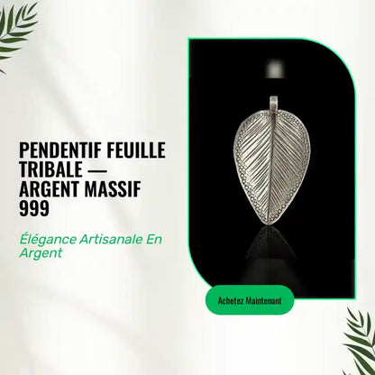 Pendentif Feuille Tribale &mdash; Argent Massif 999 by@Outfy