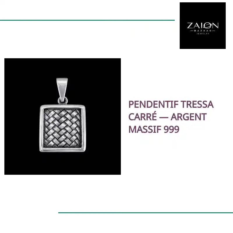 Pendentif Tressa Carr&eacute; &mdash; Argent Massif 999 by@Outfy