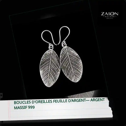 Boucles d'oreilles Feuille d'argent&mdash; Argent Massif 999 by@Outfy