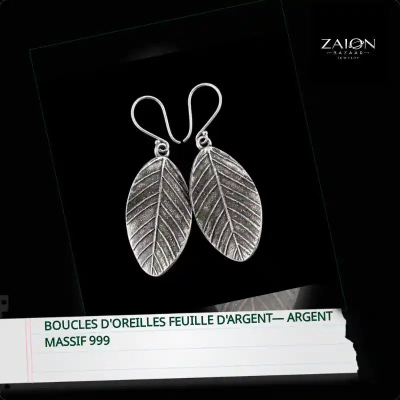 Boucles d'oreilles Feuille d'argent&mdash; Argent Massif 999 by@Outfy