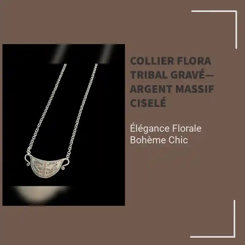 Collier Flora tribal grav&eacute;&mdash; Argent Massif Cisel&eacute; by@Outfy