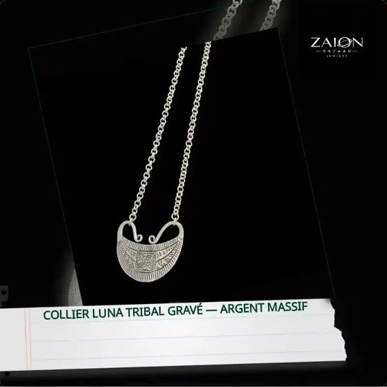 Collier Luna Tribal Grav&eacute; &mdash; Argent Massif by@Outfy